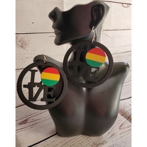 Rasta Wooden Round Earrings